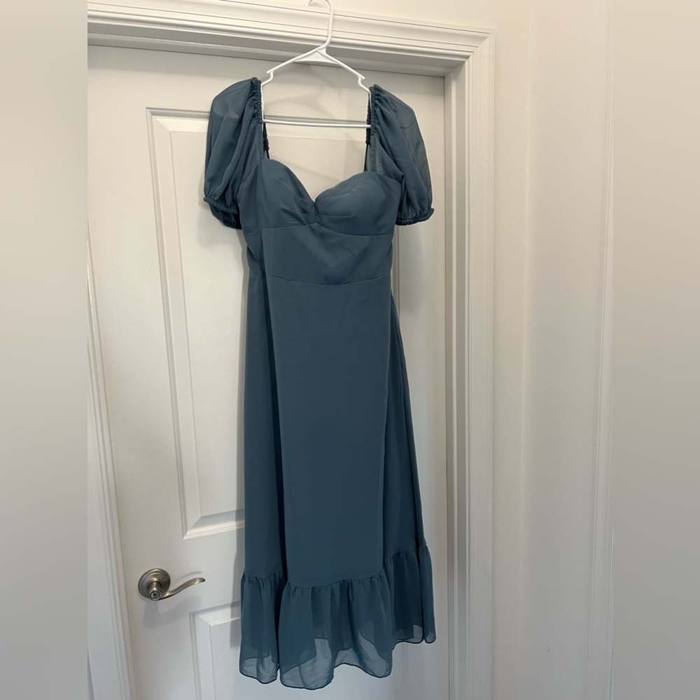 AZAZIE BABY A-Line Sweetheart Ruched Chiffon Tea-Length Dress